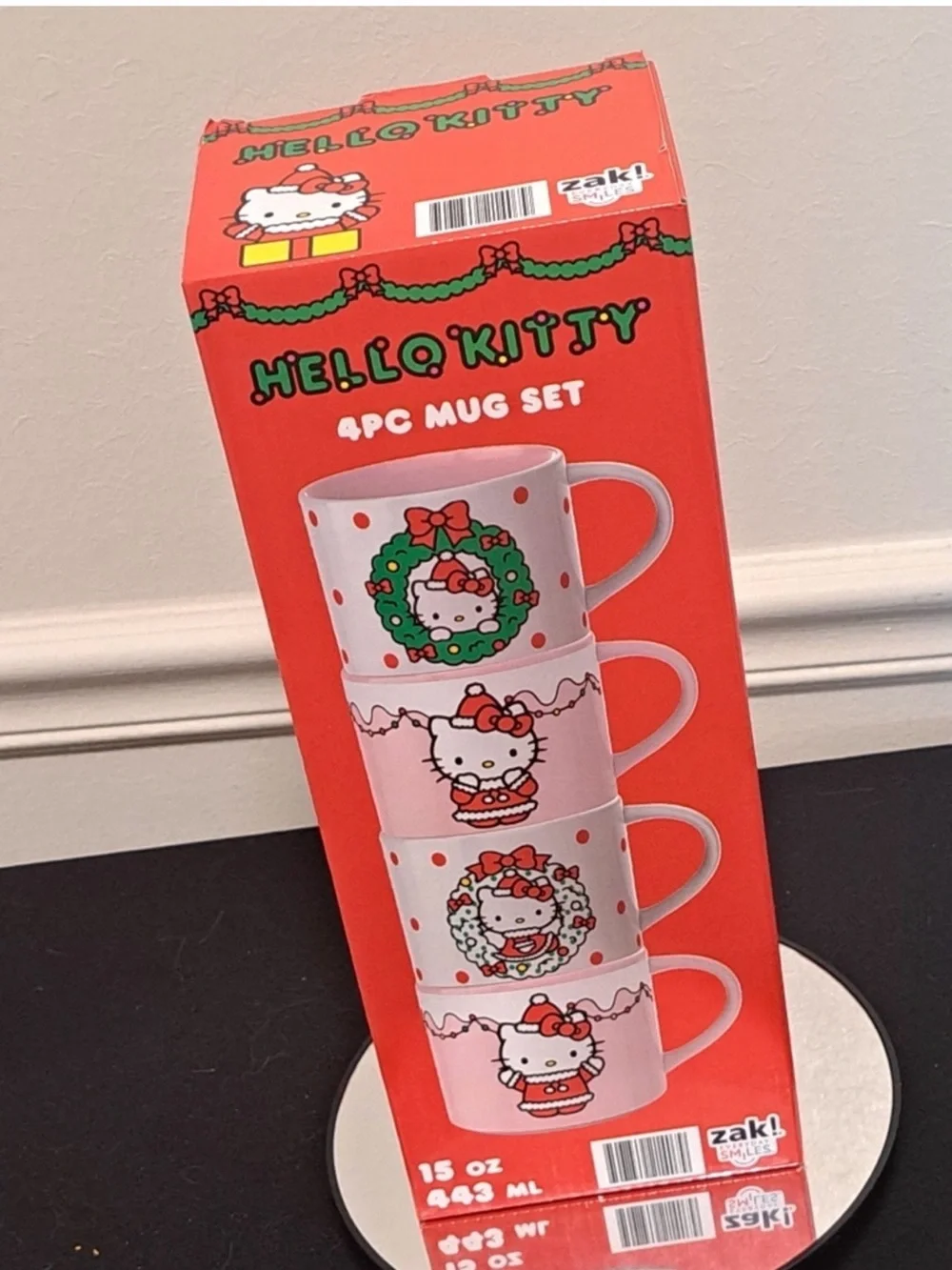 Hello Kitty Holiday 4-Piece Pink Mug Stackable Set NIB